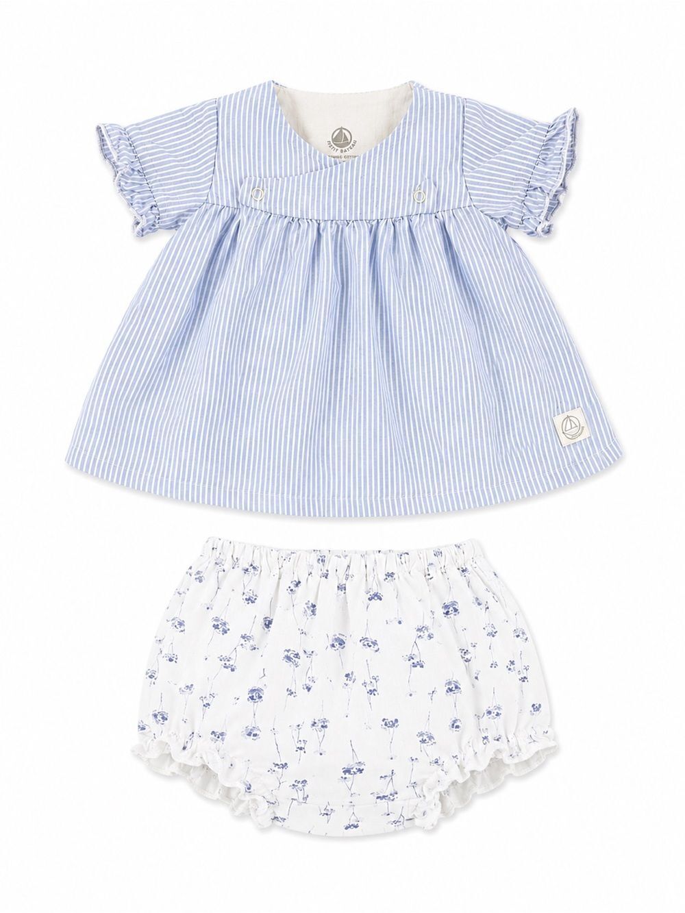 Petit Bateau Organic Cotton Dress & Bloomer Set | Blue Stripe | Size 3 Months